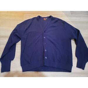 Arnold Palmer Robert Bruce Cardigan Sweater Mens Navy Blue Xl Knitted USA